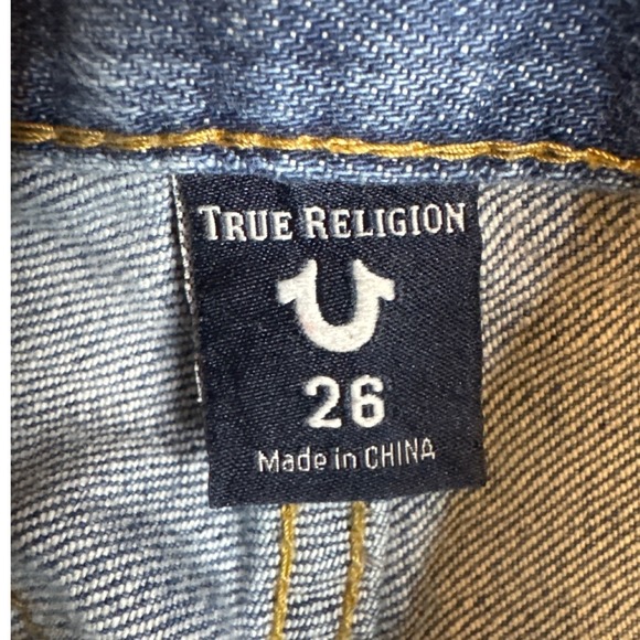 Distressed Boyfriend Jeans Bandana Patch True Religion Cameron Slim Women's 26 - Picture 4 of 16